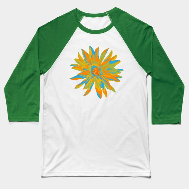 DAHLIA BURSTS Abstract Blooming Floral Summer Bright Flowers - Orange Yellow Lime Green Blue on Coral Red - UnBlink Studio by Jackie Tahara Baseball T-Shirt by UnBlink Studio by Jackie Tahara